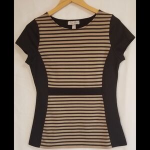 Dressbarn Black and Tan Striped Short-Sleeve Ponte Top Size S